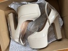 Steve Madden Beige Patent Leather Platform Round Toe Block Heel Ankle Strap