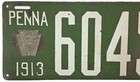 Pennsylvania 1913 Porcelain License Plate 60454 Antique Garage Man Cave Bar Sign