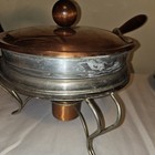 Vintage Copper And Wood Chafing Dish Mid-century Design