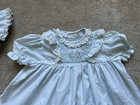 Vtg 80s Polly Flinders Hand Smocked Girls Blue Dress With Bonnet Size 4t