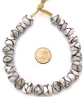 22 Ghana Handmade Recycled Glass White Multi African Trade Beads-ghana