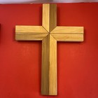 Wood Cross With Hanger Wall Art Custom Hand Made Rustic Decor Staging 18    Tall