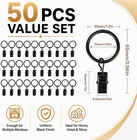 50pcs Curtain Rings With Clips - Black Metal Drapery Rings With Clips 1 26 Inch