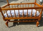 Antique Oak Wood Baby Doll Bed Cradle Eastlake Style
