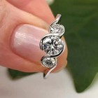 Real Moissanite 3ct Round Cut Three Stone Engagement Ring 14k White Gold Plated