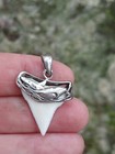 Mens Artisan Engraved Scrolling 925 Sterling Silver Shark Tooth Pendant 