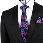  Mens 3 15inches Rose Flower Pattern Tie With Floral Printed 145-navy fuschia