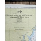 Vtg Nautical Chart North Atlantic Se Coast North America Bahamas Wall Map Decor