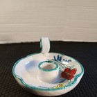 Candle Holder Made In Italy Hand Painted Vintage Marked Red And Yellow Flowers