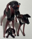 3 Vintage Miniature Spun Glass Dog Figurine Tiny Puppy Purple Blown Glass Art