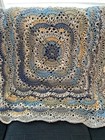 Handmade Crochet Afghan   Throw Blanket Shades Of Blue W Some Tan  White   Green