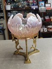 Fenton Empress Lotus Pink Opalescent Iridescent Rose Bowl - Brass Stand -sticker