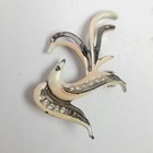 Vintage Mid Century Modern Style Bird Brooch  Cream Enamel Rhinestone Lapel Pin