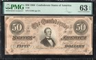 T-66 1864  50 Confederate Currency Pmg 63 Epq Civil War Fifty Dollar Bill 31383