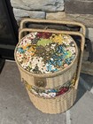 Beautiful Vintage 3 Tier Sewing Basket Fully Lined Floral And Wicker - Lockable