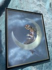 Fantasy Fairy On Crescent Moon Framed Print Iridescent  Shimmer Celestial       
