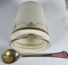 Deco Lenox Lidded Condiment Jar Pink Guilloche Sterling   Matching Spoon 24k Set