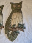 Pair Vintage Mcm Owls Sexton 1969 Cast Metal Green Wall Art Hanging Decor