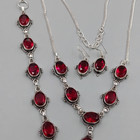 Red Garnet Jewelry Set 925 Sterling Silver Necklace Bracelet Earrings Gift Women