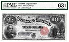 1880  10 Legal Tender Note Fr  111 Pmg Choice Unc 63 Epq