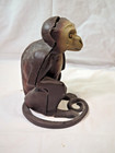 Vintage Painted Cast Iron Sitting Monkey Coin Bank Or Door Stop 7  Tall 6  Long