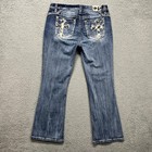 Miss Me Curvy Boot Jeans Womens 33 Medium Wash Calf Hair Cow Hide Cross Western
