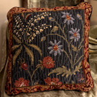 Wool Needlepoint Throw Pillow Velvet Backed Toss Pillow Floral 12 X 12 Inches