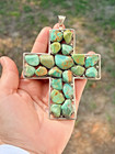 Massive Sterling Silver 925 Genuine Turquoise Mosaic Nuggets Cross Pendant 