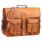 18 Inch Genuine Leather Vintage Messenger Bag - Briefcase Style For Men Tan