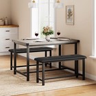 3piece Industrial Dining Table Set With 2 Benches Kitchen Table Set For 4 People