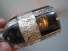 Vintage Antique Glass Ink Perfume Rose Water Bottle Sprinkler W  Silver Overlay