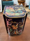 Vintage Japanese Asian Biscuit Tin Box Canister Made In England Blue Gold Pink