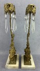 Pair Of Antique Gir  ndole Brass   Marble Floral Candlesticks W  Crystals