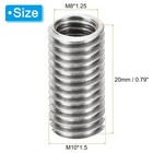Patikil Thread Adapters Sleeve M10 1 5 Male To M8 1 25 Female  20mm  Silver 