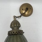 Vintage Retro Mcm Hanging Smoked Green Glass Globe Xl Hanging Light Brass Finial