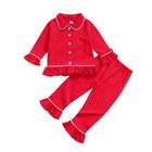 Toddler Baby Kids Girls Clothes Ruffle Solid Tops Button Sleepwear Pants Outfits