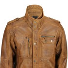 Men   s Tan Brown Waxed Leather Vintage Military Field Jacket Casual Style Coat