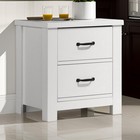 Jermy 22 Inch Nightstand  2 Drawers  Black Handles  Crisp White Finish