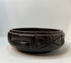 Hand Carved Wood Bowl After Leroy Setziol Vntg Mayanesque Glyph Motifs