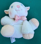 Vintage Eden Lamb Plush White Terry Cloth Pink Feet   Bow Baby Rattle Toy 1990s 