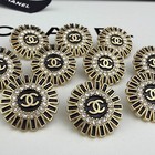 10 Chanel Buttons Black Gold Flower Cc Logo Stones 20mm Vintage