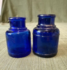 2 Vintage Cobalt Blue Glass Inkwells