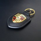 New Porsche Leather Crest Key Ring Fob Chain Bordeaux Black Us Stock
