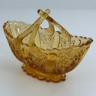 Fenton Art Glass Amber Split Handle Daisy   Button Basket