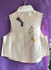 Traditional Korean Hanbok Dress Silk Vest   ivory  Floral Embroidery  Modern Style