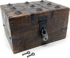 Treasure Chest Wooden Box With Antique Iron Lock And Skeleton Key Small 8x6x4   