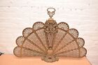 Vtg Cameo Pierced Brass Fireplace Screen Peacock Fan Art Deco 27 x37  Victorian 