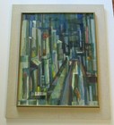 Cubism Painting Urban City Abstract Mid Century Modern Vintage Expressionism