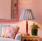 Set Of 2 Pleated Lamp Shades 5 5  X 10  X 7  Dark Blue White Striped Fabric