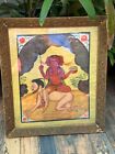 Antique Old Artist Tantra Goddess Kalika Nude Man Rare Oil Painting Canvas